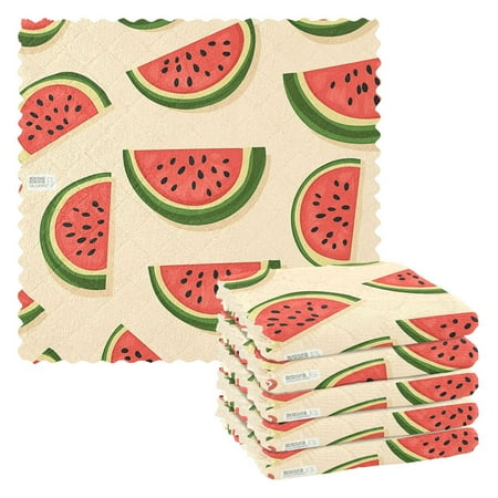 

6 Pieces Thickened Double Polyester Fleece Kitchen Towel - 28x28cm Strongly Absorb Water & Oil Stain Removal，Watermelon