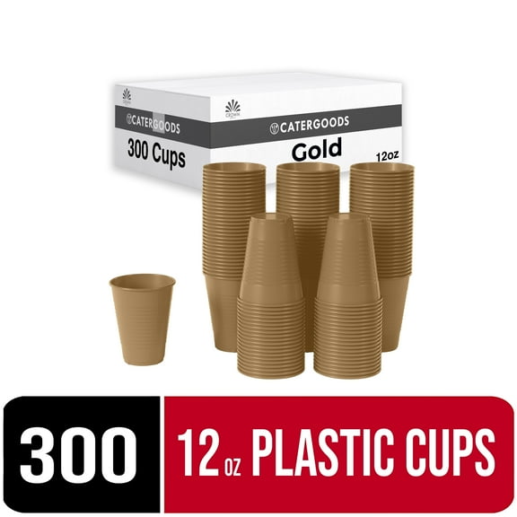 Exquisite 12 Fl Oz Disposable Plastic Cups, Gold, 300 Count (1 Pack)