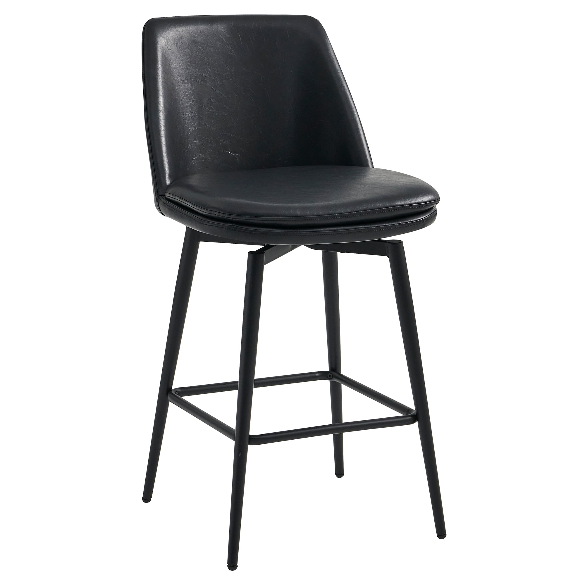 Spruce & Spring Counter Height Swivel Barstool with Curved Back and Metal Legs Set of 2, Black Faux Leather