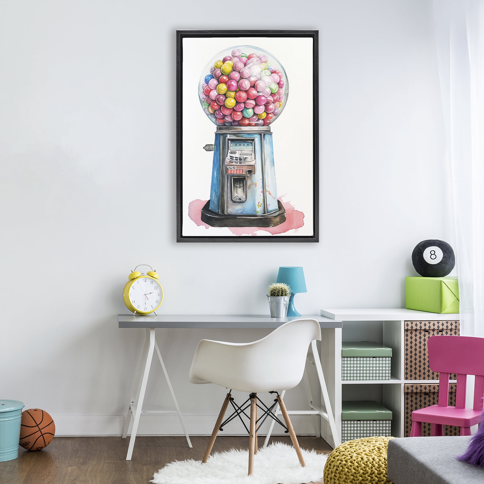 Stupell Industries Retro Gumball Machine Black Framed Floater Canvas Wall Art, design by Ray Powers
