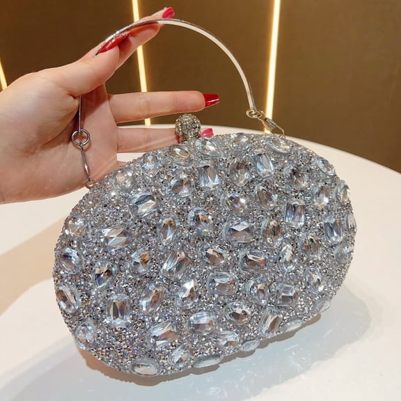 StyleSack Oval Crystal Clutch Evening Bag for Women, Sparkling Party Wedding Handheld Crossbody Purse - Trendy Formal Phone Bag