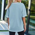 thumbnail image 4 of Women's Long Sleeved Top Oversized T Shirt Striped Shirt Crew Neck Belted Waist Top Soft Casual Loose Shirt Women Swim Tee Womens Tee Shirt Loose Long Sleeve Turtleneck Women Tops Womens Long Sleeves, 4 of 6