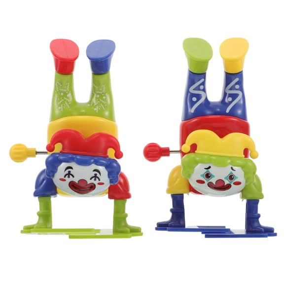 2pcs Wind Up Clown Doll Plaything Funny Tumbling Clown Toy with Clockwork Mechanism Party Favors Stocking Stuffers Retro Collectible Decorations