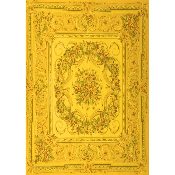 Ahgly Company Indoor Rectangle Medallion Yellow French Area Rugs, 7' x 9'