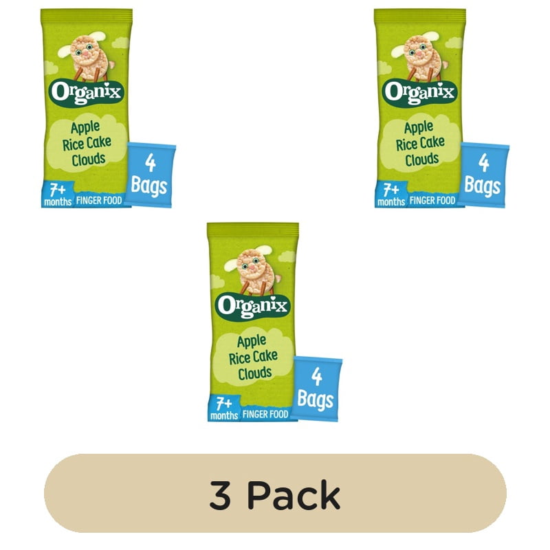 Organix Apple Rice Cake Clouds Organic Baby Snacks Multipack 7 months+ 72g, British Import (Pack of 3)