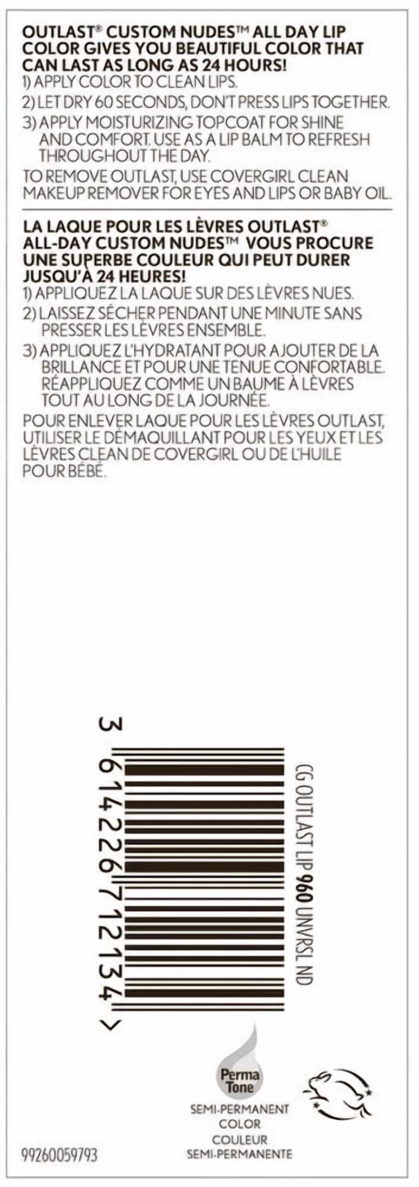 CoverGirl Outlast 2 Step Lip Color, 960-Universal Nude (Pack of 2)