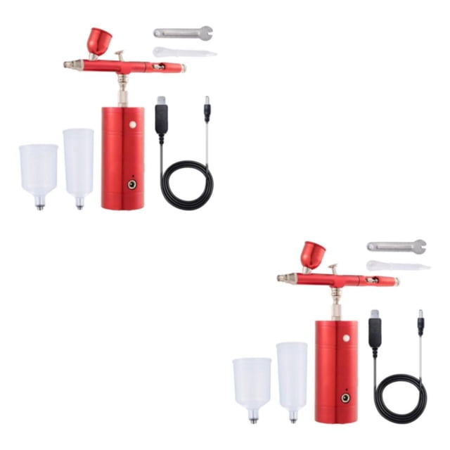 maskred Compact Airbrush Air Compressor Kit Set Versatile Spray Painting Craft Red 1.49x5.1x5.7 Inch 2Set