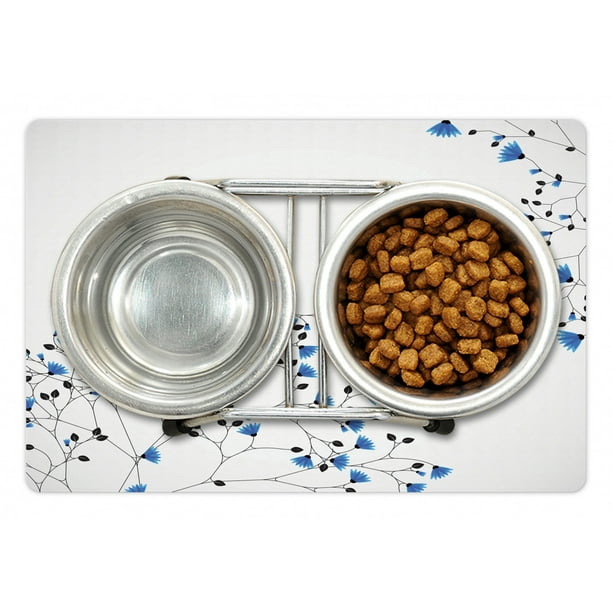 Vintage Blue Pet Mat for Food and Water, Illustration of