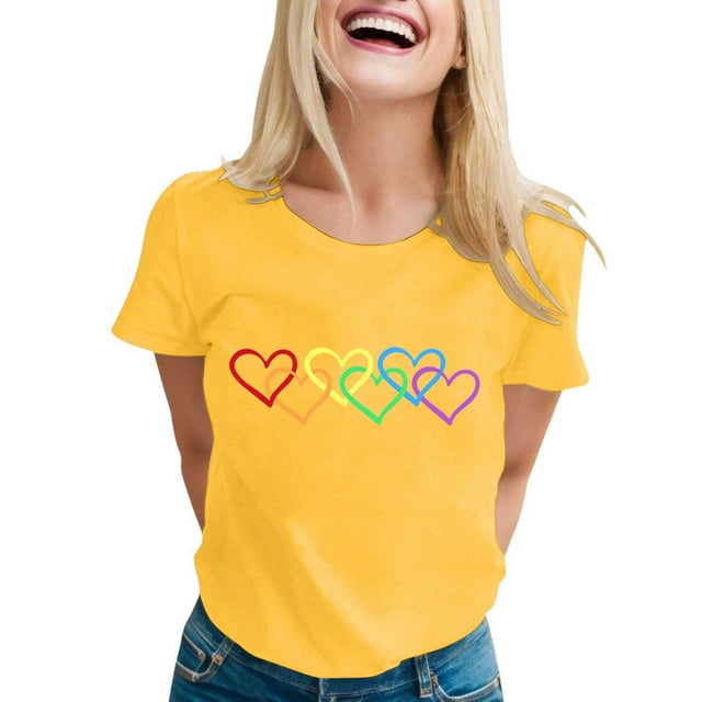 Fgnfyis S S T-Shirts Graphiques Décontractés pour Femmes, Haut à Col Rond Imprimé Élégant pour Usage Quotidien, Mode Printemps et Été, T-Shirts Jaunes pour Femme