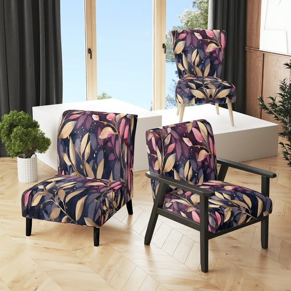 Designart "Minimalism Leaves Floral Pattern" Upholstered Traditional Accent Chair and Floral Arm Chair - Multiple Color & Pattern