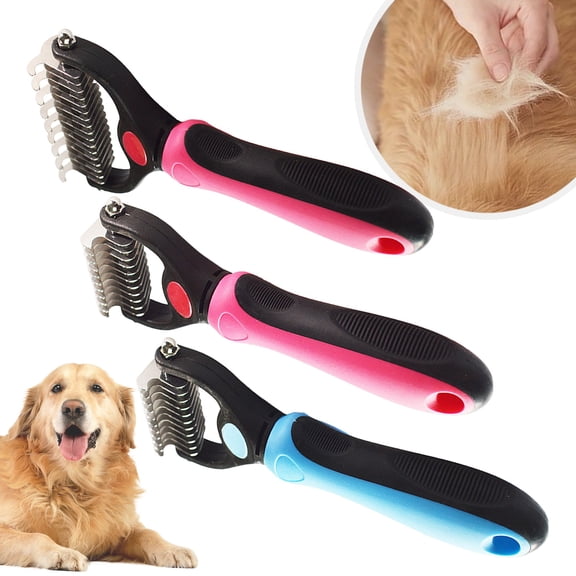 HomelyJoy Blue Pet Dematting Comb for Dogs Cats, Undercoat Rake Deshedding Brush with Double Sided Stainless Steel Blades, Professional Grooming Tool for Knots