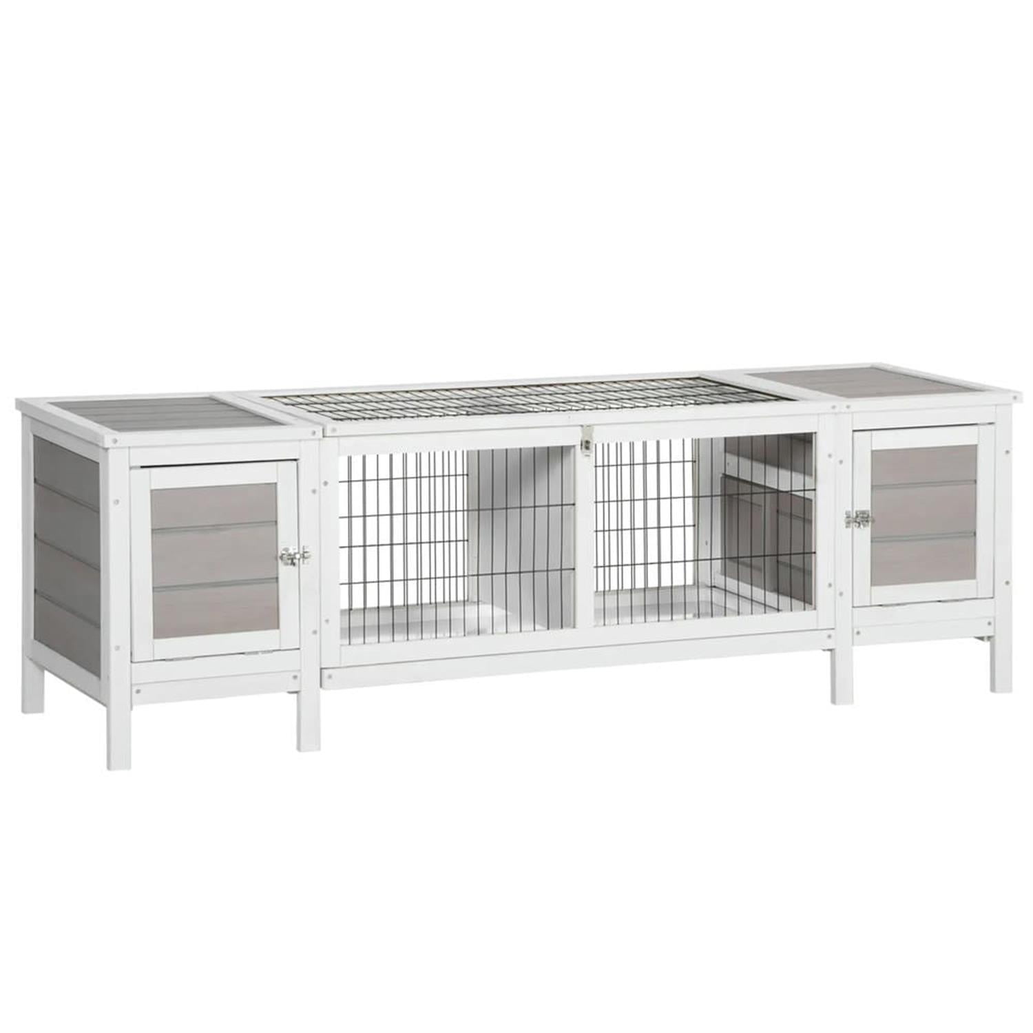 resenkos 63" Wooden Rabbit Hutch with Pull-Out Tray, and Divided Board, Outdoor Small Animal Habitat Enclosure Bunny Cage for Bunnies, Guinea Pigs, White