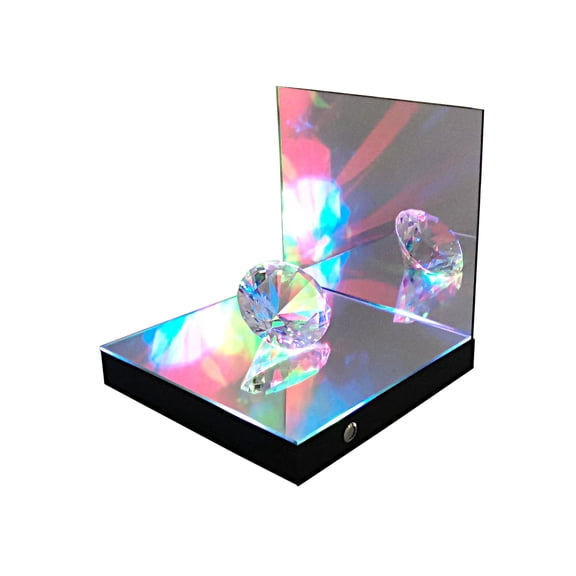 FixtureDisplays Large 3 1/4" (8cm) Polished Faceted Glass Diamond on LED Lighted Mirror Riser Display Platform Glorifier 8x8x8" 21697+21693
