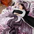 thumbnail image 3 of Erosebridal Teens Magical Dragon Twin Bedding Sets 7-Piece,Boys Girls Chic Floral Roses Bedding Comforter Set,Black Pink,Black Reversible, 3 of 6