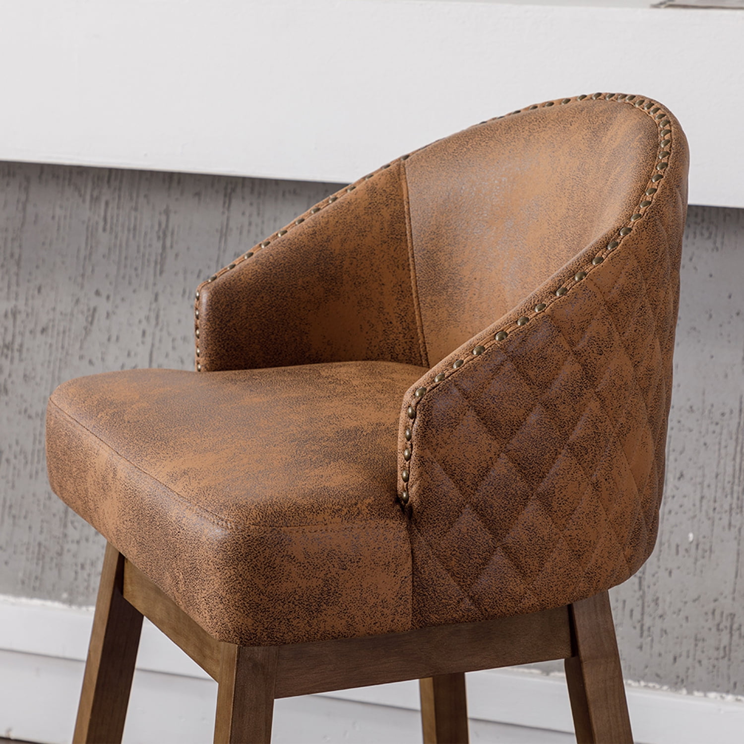 Demi Bonn 39" Counter Height Bar Stools Set of 2, Polyester Upholstered Swivel Barstools with Backrest, Kitchen Island Countertop Chairs for Dining Room, Brown