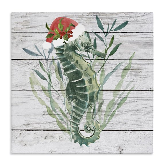 Stupell Industries Coastal Christmas Seahorse with Santa Hat Canvas Art, 17 x 17, by Jennifer Paxton Parker