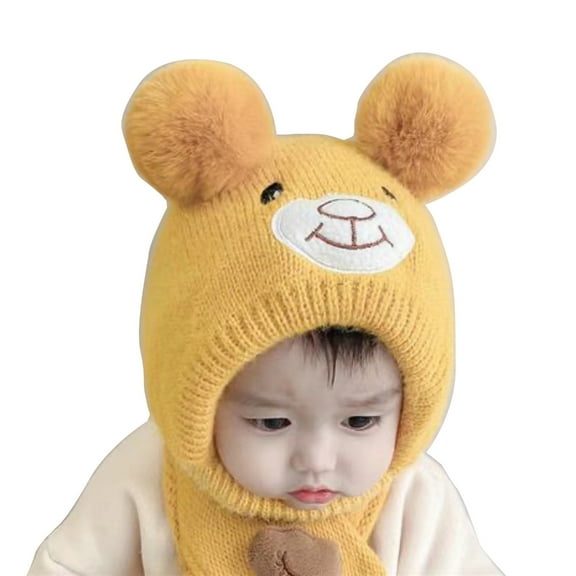 Pom Pom Cap 0-2T Kids Hat Cute Bear Knitted Bonnet Winter Essential Trendy Headgear Beanie Cap for Baby Boys and Girls