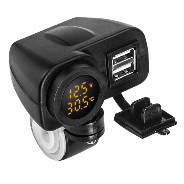 Cargador Motocicleta USB Dual FLhrweasw Pantalla Digital Voltímetro Termómetro Amarillo
