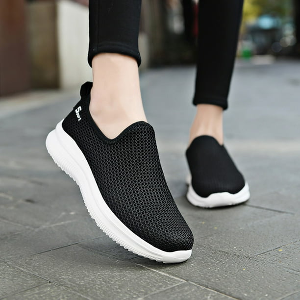 CAICJ98 Non Slip Shoes for Women Tennis Shoes Womens Breathable Walking  Running Slip On Sneakers,Black