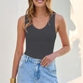 thumbnail image 7 of Endives Women's Camisole Tops Summer Ribbed Slim Fit V Neck Vest Top Basic Knitted Casual Tank Top Dark Gray, 7 of 7
