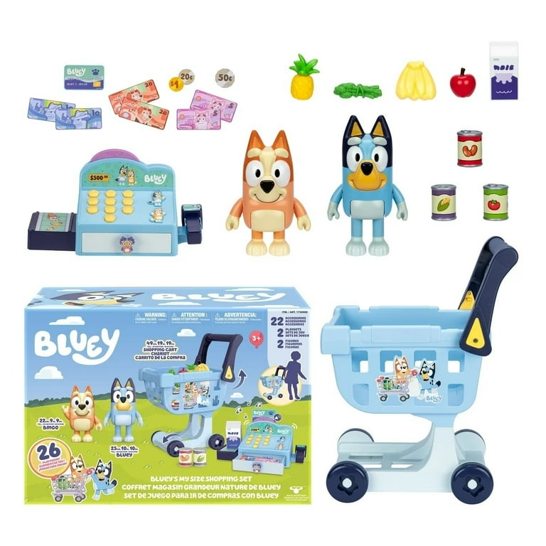 Bluey My Size Shopping Set, 26 Pieces Shopping Cart & Cash