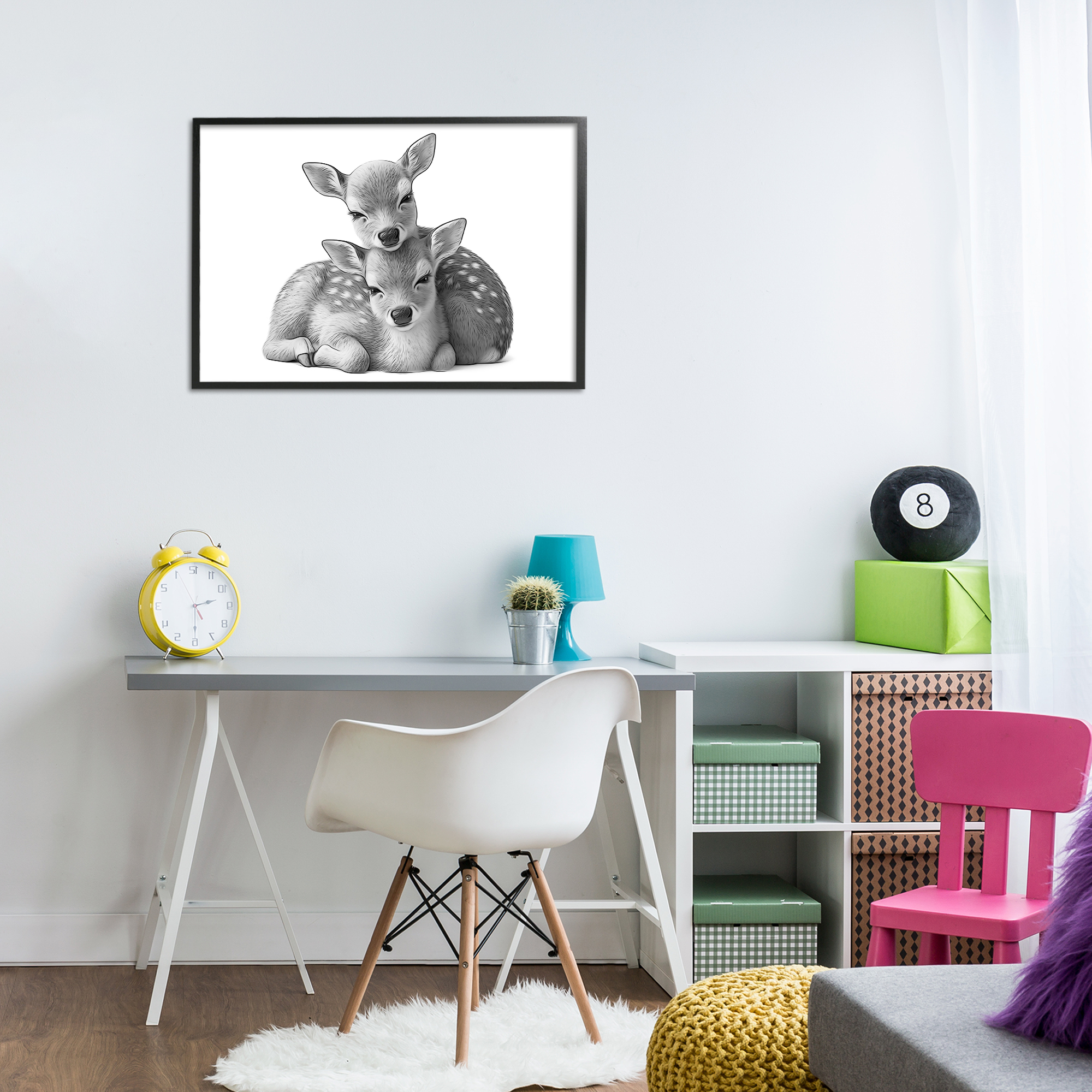 Stupell Industries Two Cuddling Fawns Animals & Insects Painting Black Framed Art Print Wall Art, 30 x 20