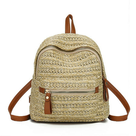 Women Girls Straw Bag Woven Mini Backpack Casual Travel Beach Satchel School