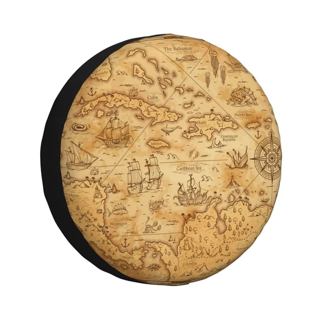 Balery Old Vintage Map Of Sea Cubiertas para Neumáticos - Protector Resistente para Neumáticos de Camioneta, SUV, Remolque, Camper y RV-15 inch