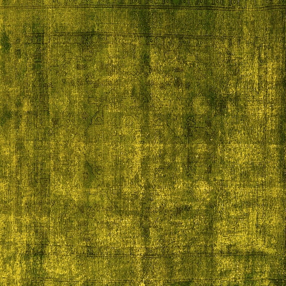 Ahgly Company Machine Washable Indoor Square Oriental Yellow Industrial Area Rugs, 4' Square