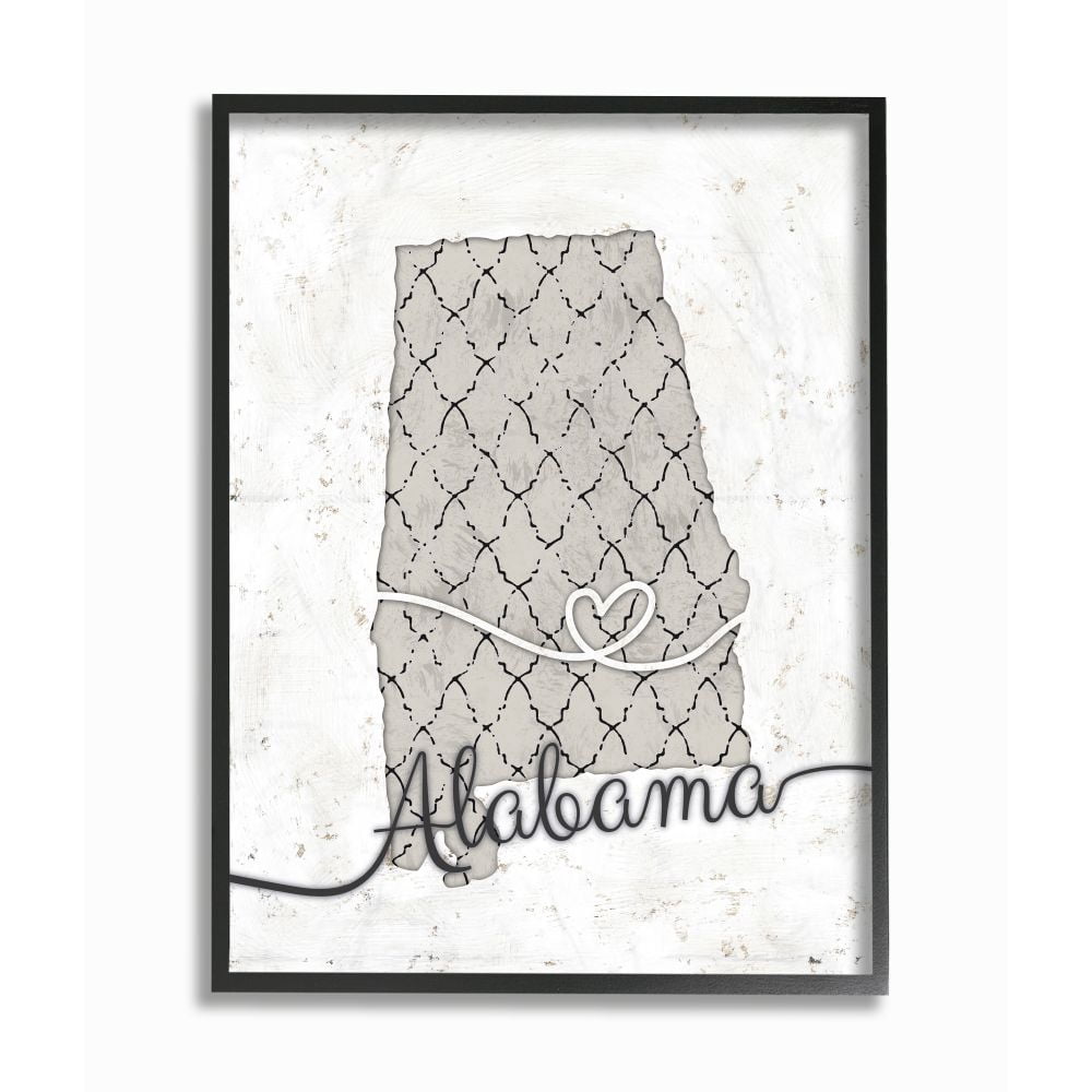 Stupell Industries Alabama Patterned Grey US State Design Framed Wall Art by Ziwei Li