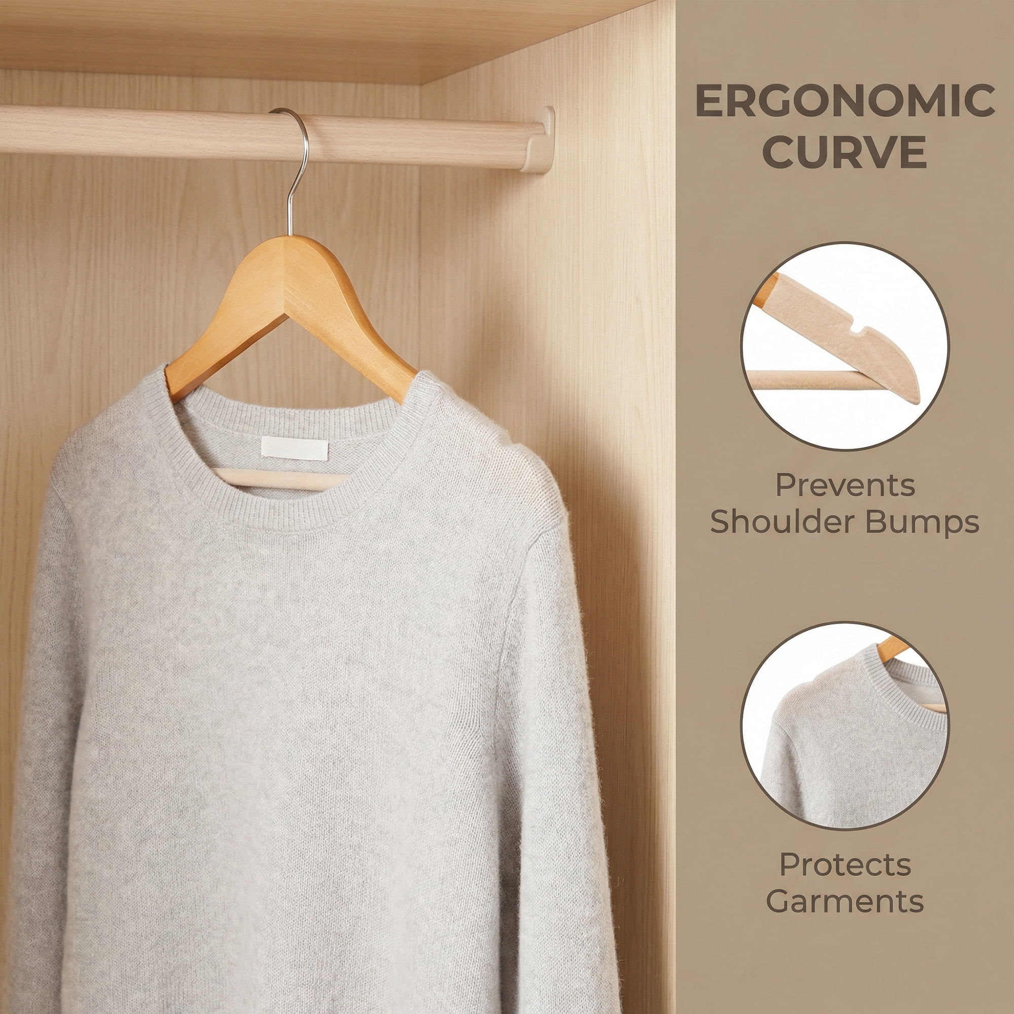 Unique Bargains 2 Pcs Wood Non-Slip Hangers with Clips for Clothing and Pants Beige
