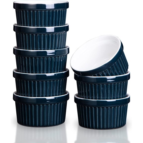 Soonbuy 8oz Porcelain Ramekins,Souffle Dishes Bowls for Baking, Pudding, Creme Brulee, Custard Cups, Serving Dip, Oven, Microwave and Dishwasher Safe