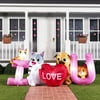 ToyExpress 7FT Long Valentine Inflatable with LED Lights, I Love U Puppy and Kitty Inflatable, Wedding Valentines Day Decoration for Yard Lawn Garden Outdoor Home Party