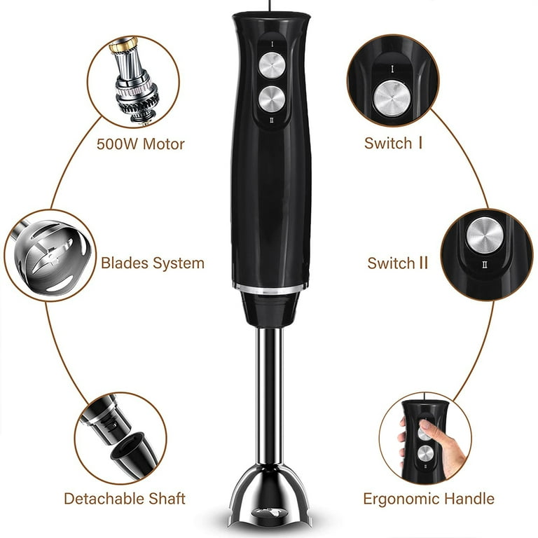 Immersion Blender, Hand Blender for Kitchen, Obabil Immersion Blender  Handheld With Scale-Black, 500 Watt 8 Speed, Black 