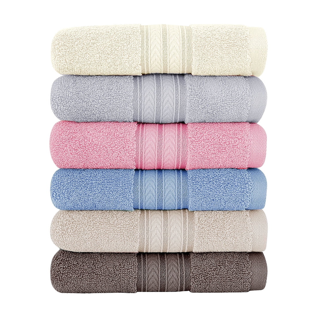 Unique Bargains 6-Pack 100% Cotton Absorbent Bathroom Towel Coffee Color