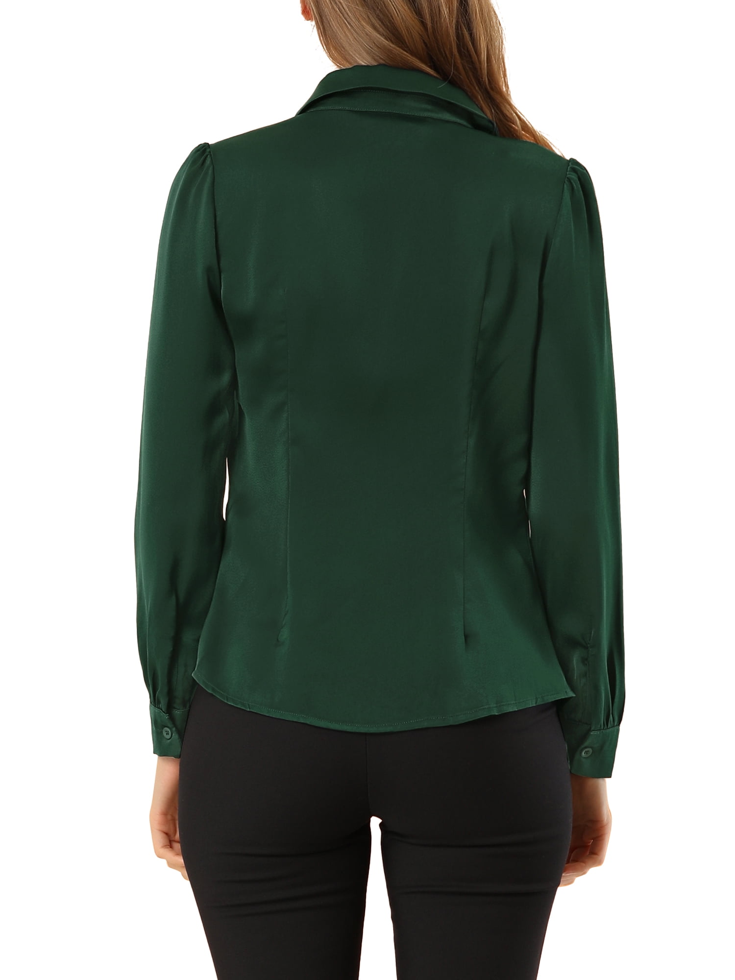 DARING DIVA Women's Flat Collar Button Down Office Satin Shirt XS Green