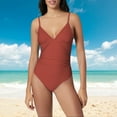 thumbnail image 2 of Baqcunre One Piece Swimsuit Women, Women's Swimsuit Tummy V Neck Bathing Suits Red M, 2 of 5