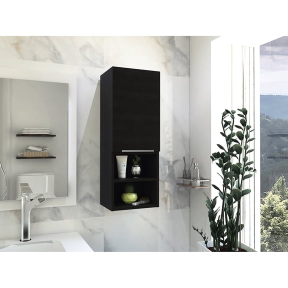 Black Bathroom Wall Cabinet with Single Door | Easy to Install and Use | Particle Board Construction | Solves Bathroom Space Shortage