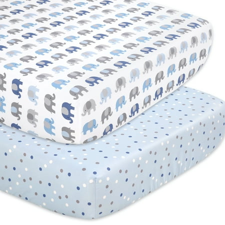UPC: 0813557016857 | The Peanutshell Gray Blue Elephant Microfiber Fitted Sheets Crib Bed (2 Pieces )