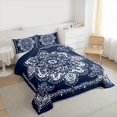 thumbnail image 3 of Manfei Retro Paisley Floral Queen Comforter Set,Vintage Damsk Bedding Sets,White Blue Bedding Comforter Set For Men Women,Super Cozy Room Decor Reversible,3-Piece, 3 of 8