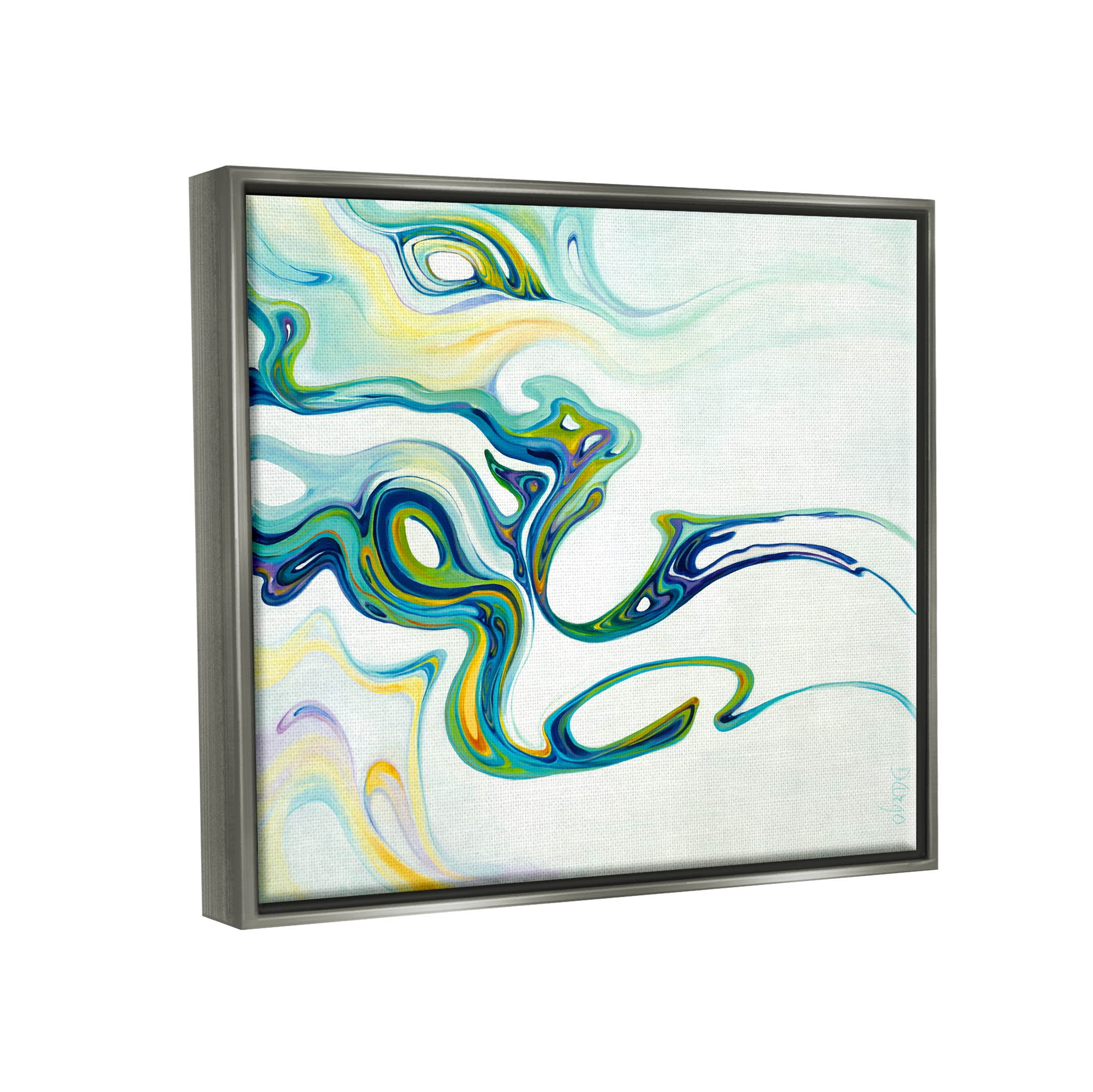 Stupell Industries Wavy Modern Green Forms Graphic Art Luster Gray Floating Framed Canvas Print Wall Art, Design by Dina D'Argo