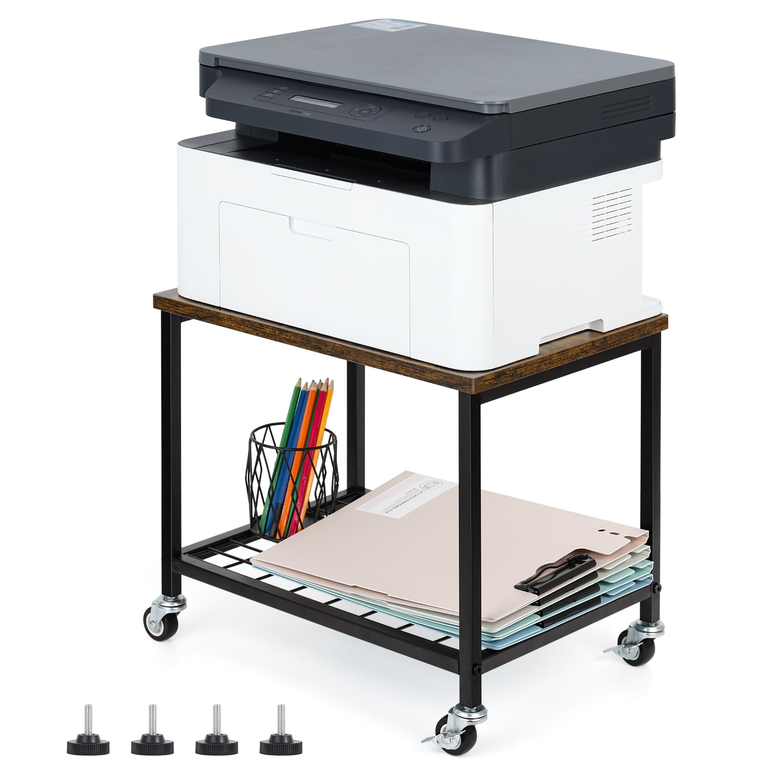 2Tier Printer Stand, UnderDesk Printer Cart on Wheels, 16.5'' L x 11.