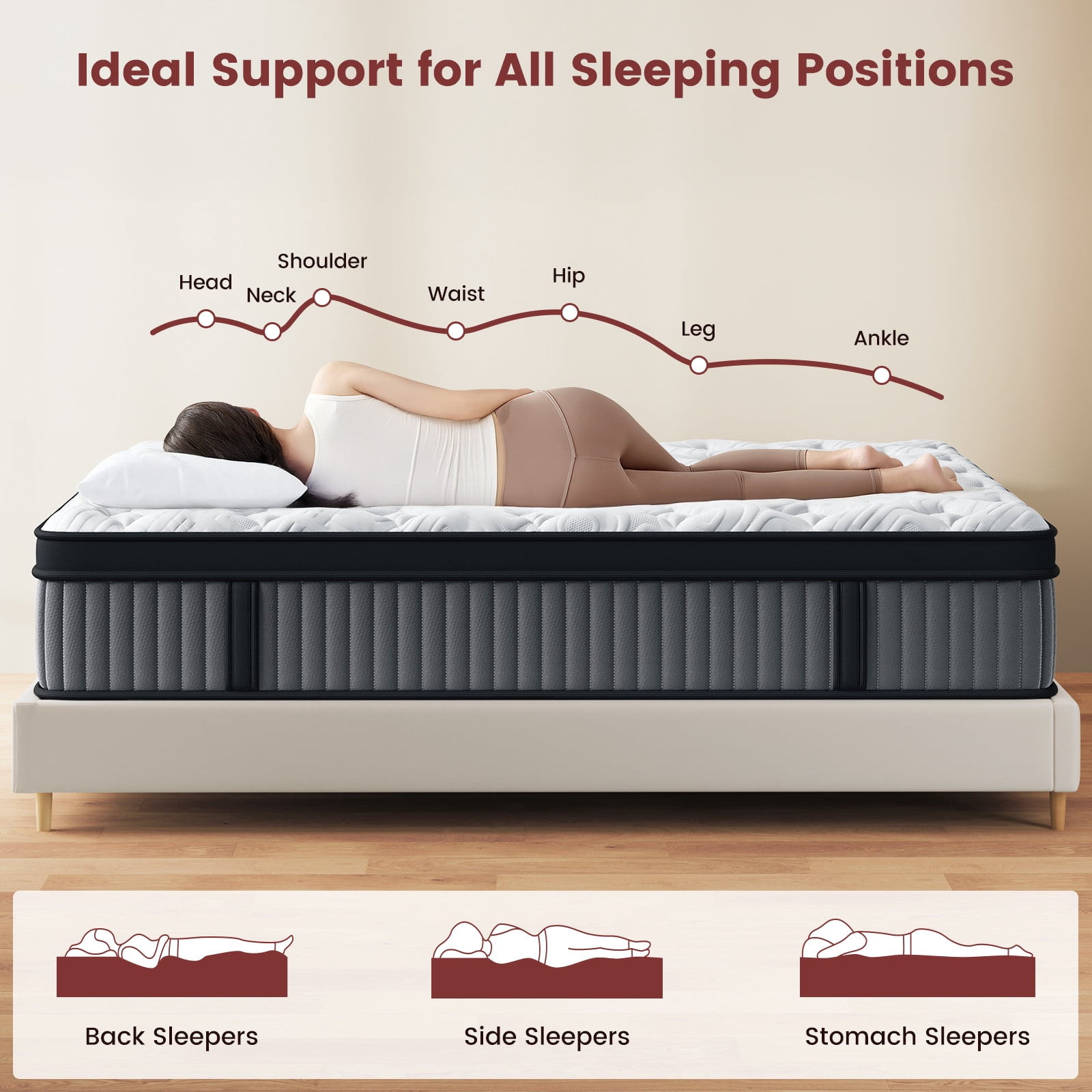 Sleepmax Veluna 14" Firm Queen Hybrid Mattress, 365-Night Trial, Euro Top, Adult, Pain Relief