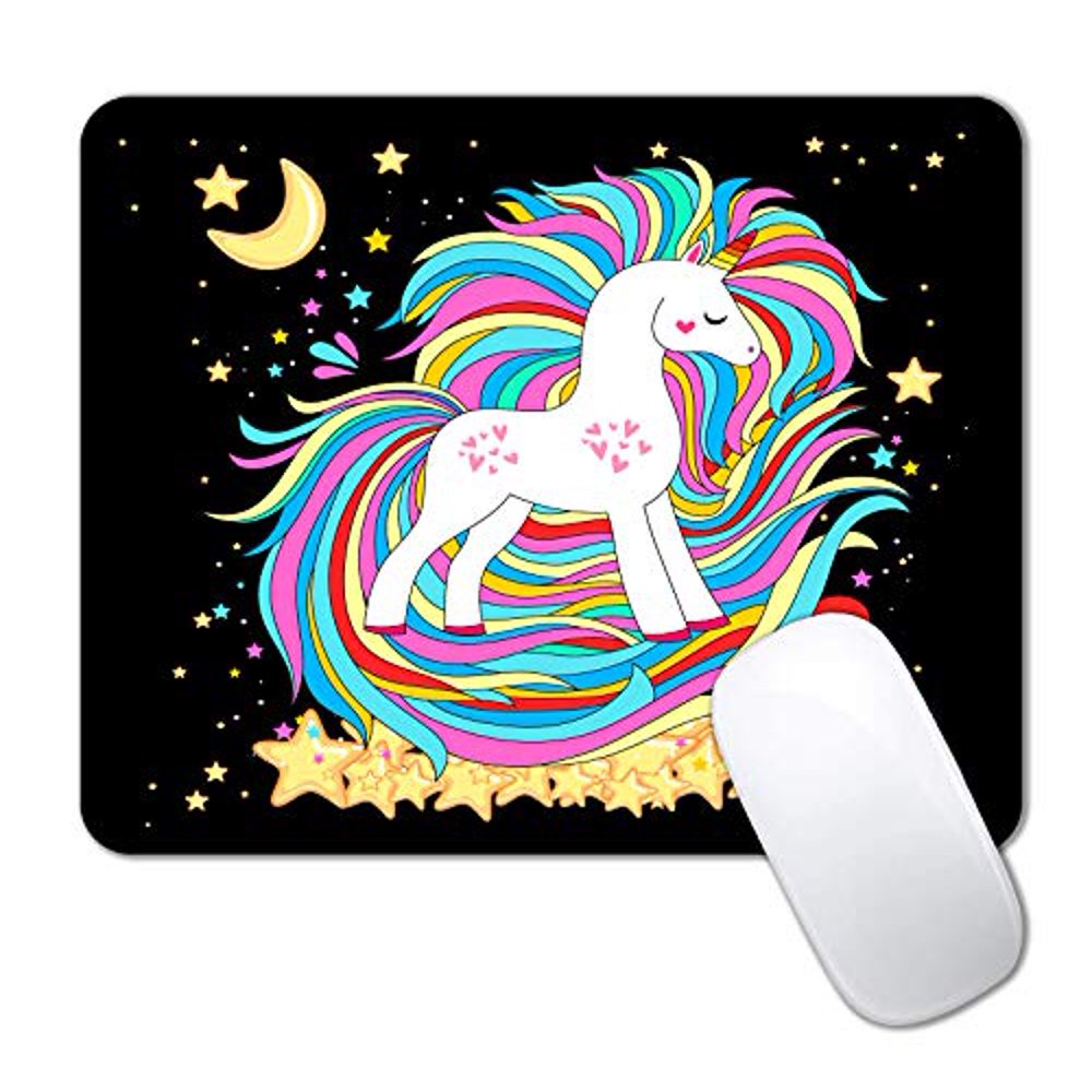 IMAYONDIA - Cute Kids Mouse Pad, Black Background Rainbow Unicorn Mouse ...