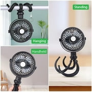 SkyGenius Portable Baby Stroller Fan USB Rechargeable Clip Tripod Fan, Black