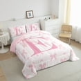 thumbnail image 3 of Pink Bow Teens Comforter Set,Princess Style Bowknot Love Hearts Girly Fairy Bedding Set All Season,Initial Letter E Chic Romantic Comforter 3 Pcs with 2 Pillowcases,Kawaii Pink,Queen Size, 3 of 6
