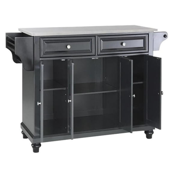 Pemberly Row Contemporary Solid Wood Kitchen Island in Black