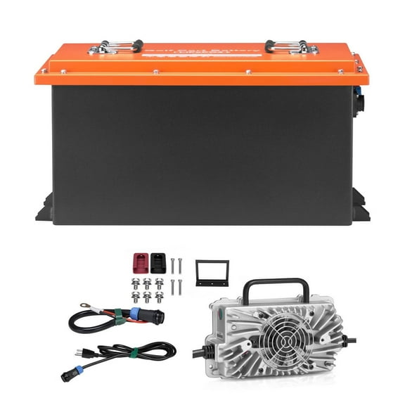 KFFKFF 36V 105Ah Lithium Battery for Golf Cart, 36 Volt Golf Cart Battery equipped with 200A BMS, Touch Monitor and Mobile APP, LiFePO4 Battery with 600A Peak Current, 20A Charger and 4000  Cycles