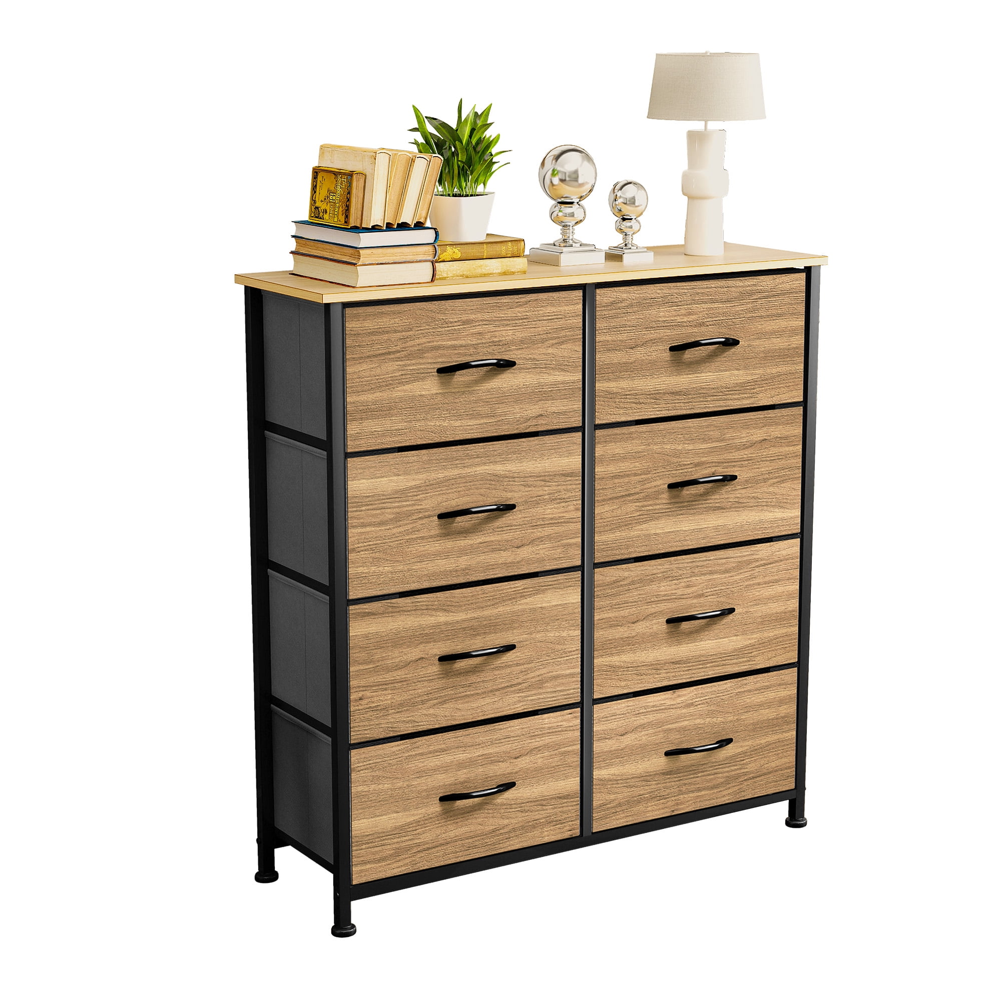 Uforic 8 Drawer Dressers for Fabric Chest of Drawers Storage Dressers for Living Room Burlywood Grain
