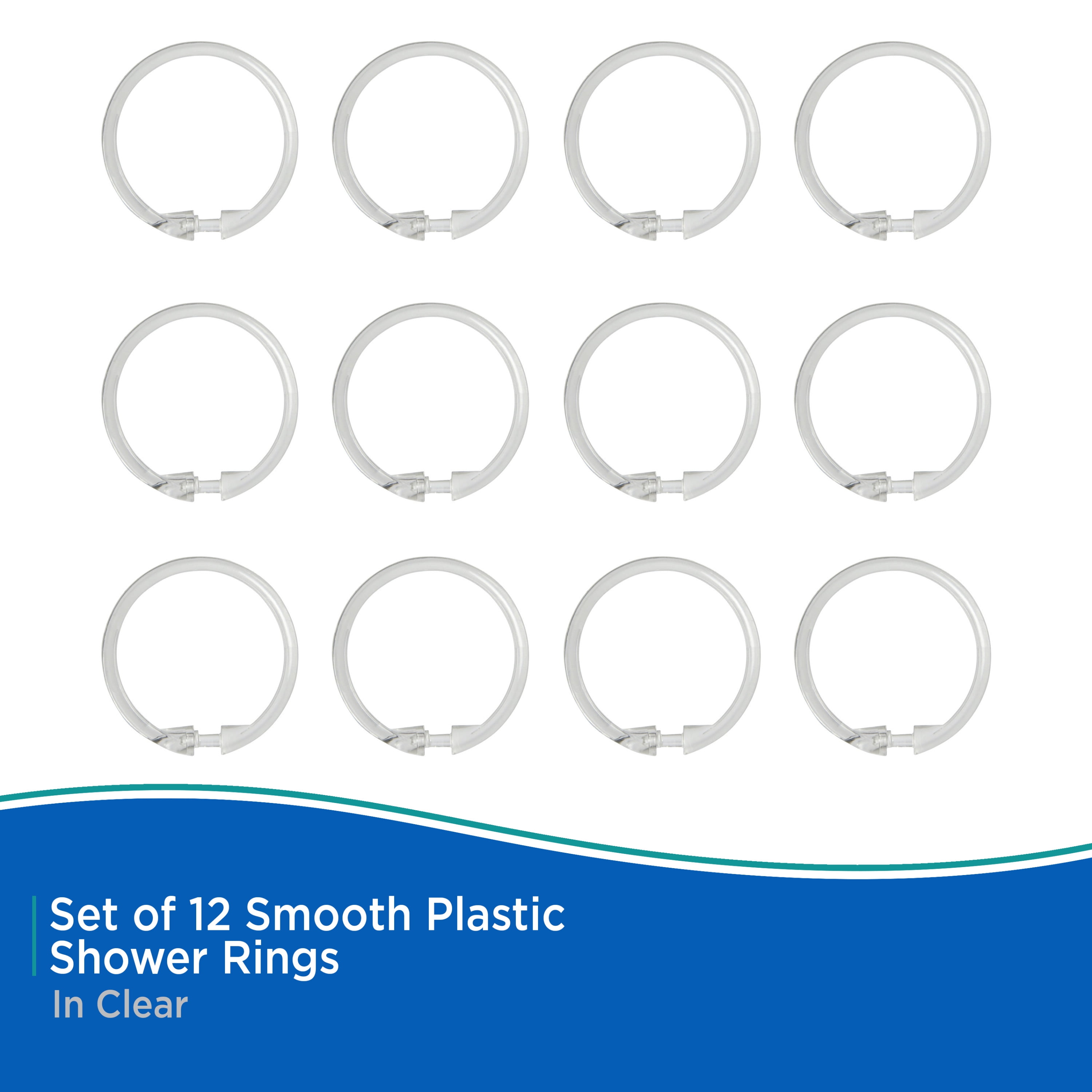 (2 pack) Kenney Rust-Proof Smooth Plastic Shower Curtain Rings, Set of 12, Clear